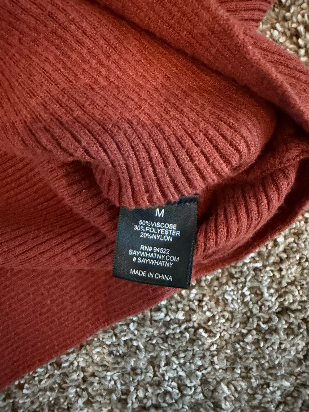 Say What? Off-the-Shoulder Ribbed Sweater in Rust medium - Picture 6 of 10